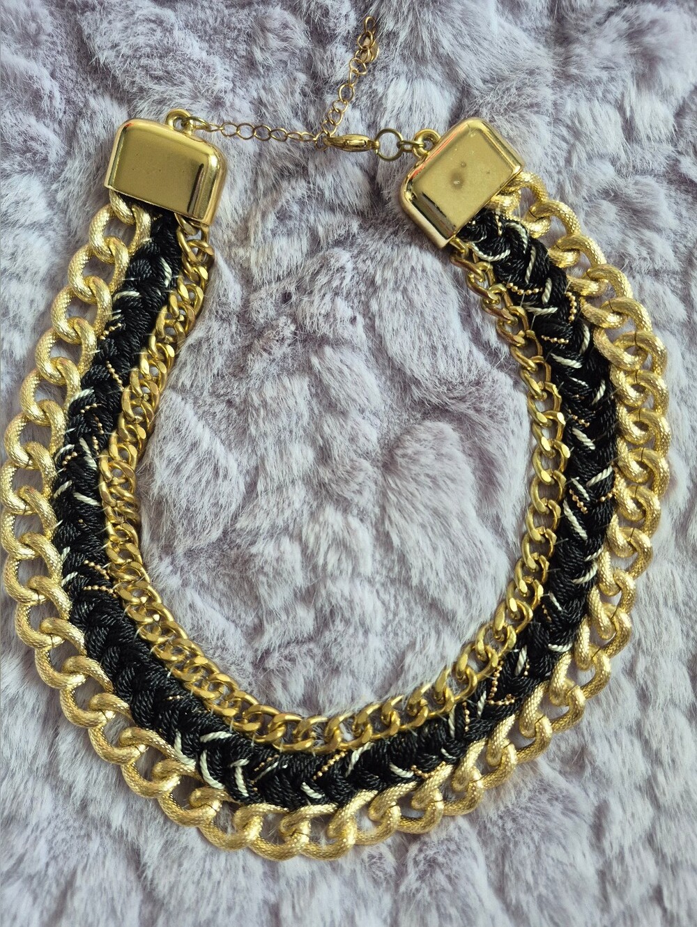 Yellow Gold And Black Woven Choker Necklace